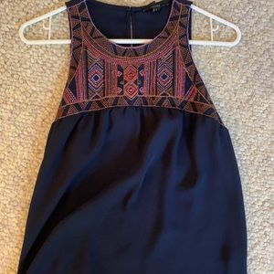 Forever 21 Small Embroidered Chiffon Navy Tank